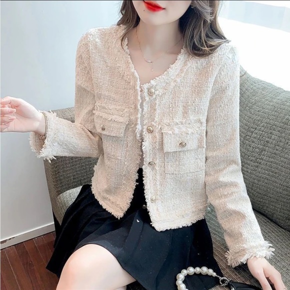 Tweed Jacket - Beige - Sz Small - Picture 1 of 5